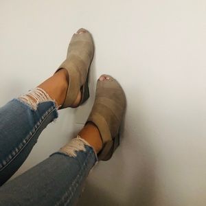 Taupe Earthies Bootie peep toe wedges